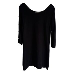 WHITE HOUSE BLACK MARKET‎ Ribbed Black Cold Shoulder Ladies 3/4 Sleeve Tunic, S